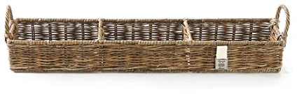 Riviera Maison Aufbewahrungskorb Rattan, Stauraumkorb, Korb mit Griffen, 3 Fächern, Handgefertigt - Rustic Rattan Rectangular Basket - Braun - (LxHxB) 58x14x12cm