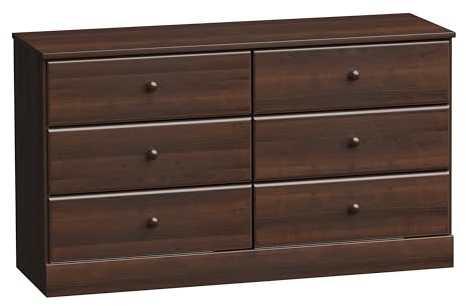 Prepac Astrid 6 Drawer Double Dresser for Bedroom, Wide Chest of Drawers, Bedroom Furniture, Clothes Storage and Organizer, 15.5 D x 47.5 W x 26.85 H, Espresso