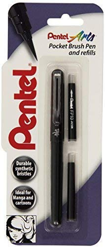 Pentel Recargable de Bolsillo Pluma de Pincel - con Tinta Negra Cartuchos - Black Barrel