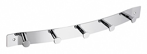 Alco-Albert - Garderobenleiste Metall verchromt | Wandgarderobe mit 5 Haken, gebogene Garderobe, inkl. Befestigung, Hakenleiste 40,5 cm