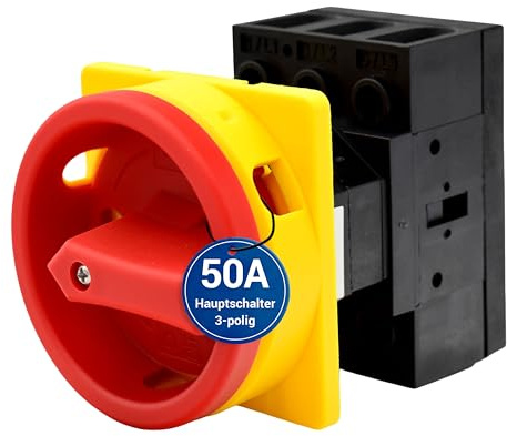 Intratec Hauptschalter 50A, 3-polig – IP65 Lasttrennschalter für Fronteinbau – Notausschalter ideal für Industrie – Drehschalter für sichere Abschaltung – Robuster Maschinenschalter 230V 400V