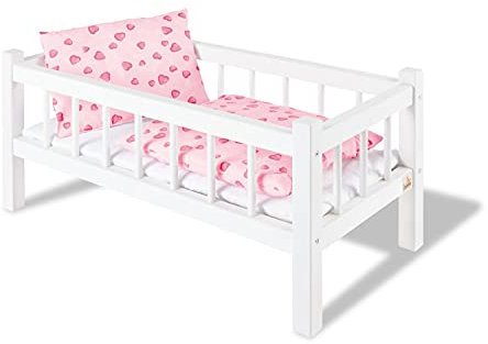Pinolino Puppenbett Annika, aus Holz, Puppenmöbel mit Himmelstange, für Mädchen ab 2 Jahren, weiß