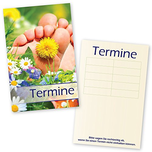 100 Fußpflege – Terminkarten SOMMERWIESE mit 5 Terminfeldern und Stempelfläche auf der Rückseite
