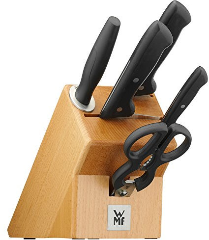 WMF Classic Line Messerblock mit Messerset 6-teilig, bestückt, 3 Messer, Wetzstahl, Schere, Eichenholz-Block, Spezialklingenstahl