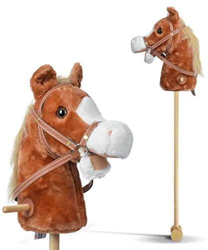 Pink Papaya Steckenpferd Mr. Brownie, mit Sound, Stockpferd Hobby Horse | Plüsch-Stockpferd mit Sound Funktion: Hobby Horse, Pferd zum Reiten & Spielen für Kinder, Steckenpferd Geschenk