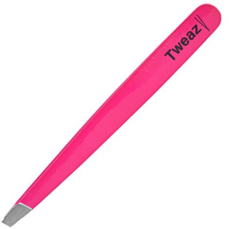 K-Pro TWEAZY Pinzetta inox sopracciglia schegge viso (rosa neon) | Punta obliqua presa sicura peli corti fini barba ritocchi rapidi unisex beauty case viaggio design colorato