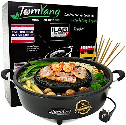 TomYang Hot Pot – El Original Thai Grill, diseñado en Alemania, recubrimiento antiadherente suizo, más de 100 videos tutoriales y recetas. Parrilla BBQ coreana, Hot Pot, Mookata Thai Hot Pot