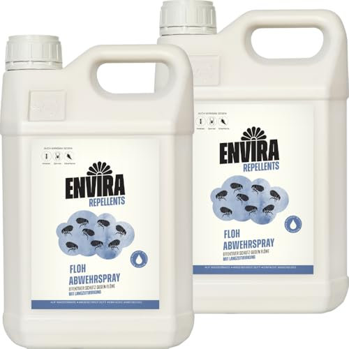 Envira Floh Abwehrspray 2 x 5 Liter - Spray mit Langzeitwirkung gegen Flöhe, Katzenfloh, Hundefloh - Mittel gegen Flöhe für Wohnung & Möbel - Effektives Flohmittel & Flohschutz