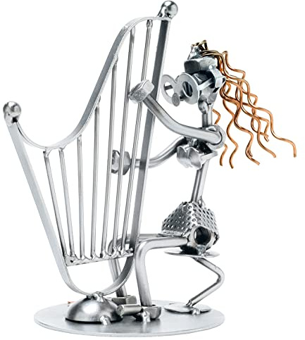 STEEMO Schraubenmännchen Harfenistin Harfe Geschenk Metall-Kunst Deko Schrauben-Lady 12x9x16 cm