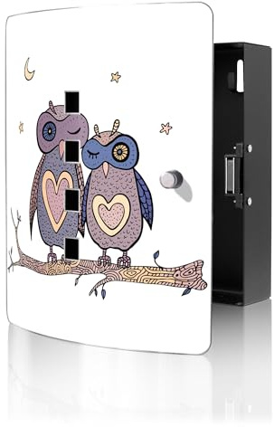 banjado Design Schlüsselkasten aus Edelstahl für 10 Schlüssel - Schlüsselschrank zur Schlüssel Aufbewahrung 24 x 21,5 x 7cm groß mit praktischem Magnetverschluss - Motiv Verliebte Eulen