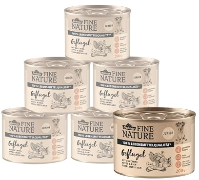 Dehner Fine Nature Hundefutter, Nassfutter in Lebensmittelqualität, für Welpen und junge Hunde, Geflügel, 6 x 200 g Dose (1.2 kg)