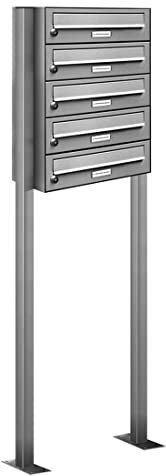 AL Briefkastensysteme 5er V2A Edelstahl Stand Briefkasten rostfrei als 5 Fach Briefkastenanlage Freistehend DIN A4 in Postkasten Design modern