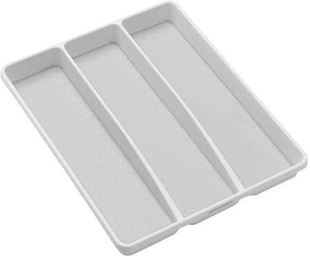 madesmart 3 Compartment Utensil Tray, Multi Purpose Storage Organizer, Non Slip Lining,Deep Storage for Ladles, Whisks & Serving Tools, for Drawers & Home Organization, White