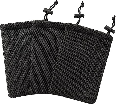 uxcell Nylon Mesh Drawstring Bag, 5 x 3.5 Inch Small Storage Pouch String Bags for Mini Stuff MP3 Charger Earphone Key, 3pcs Travel Kit Organizer for Lipstick Cosmetic Jewelry, Black