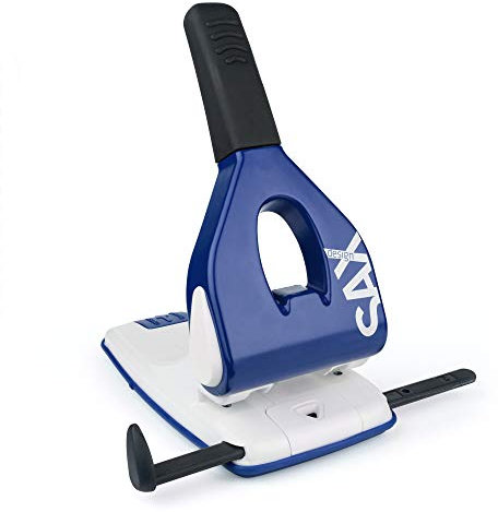 SAX 618 Kraftlocher/Starklocher - 65 Blatt Kapazität, Mit Anschlagschiene & Auffangschale, für DIN & US Formate, Kraftsparende Technologie, Rutschfeste Griffzone, Blau