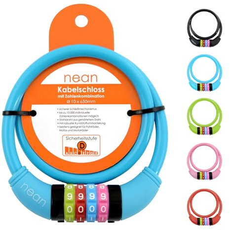 nean Fahrradschloss Zahlen für Kinder,10x650 mm, Kabel Schloss Code Kombination, Kinderschloss Fahrrad, Kinderfahrradschloss, Zahlenschloss, blau
