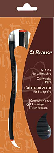 Brause 97415B - Kit di calligrafia, comprende una stilografica 1.5 mm, 6 cartucce di inchiostro colorato e istruzioni d'uso