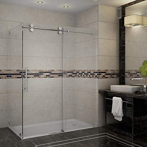 Aston Langham 56 to 60 x 33.8125 x 75 Completely Frameless Sliding Shower Enclosure, Polished Chrome