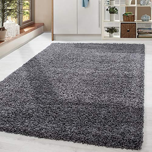 HomebyHome Tapis Shaggy Gris à Poils Longs 240x340 cm très Grand Format Moderne uni pour espaces Ouverts