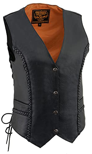 Milwaukee Leather ML1255 Women's Black Braided Premium Leather Side Lace Motorcycle Rider Vest - 2X-Large