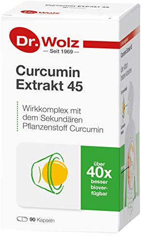 Dr. Wolz Curcumin Extrakt 45 - 90 Kapseln - 150 mg Curcuminoide pro Tag - Kurkuma Kapseln mit über 40-fach höherer Bioverfügbarkeit - Curcuma Extrakt - Kurkuma Komplex - vegan