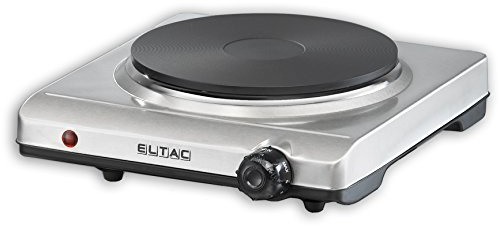 ELTAC enkel kokplatta EK 19 – 1 gjutjärnsvärmeplatta, steglöst justerbar, överhettningsskydd, 1 500 watt, rostfritt stål