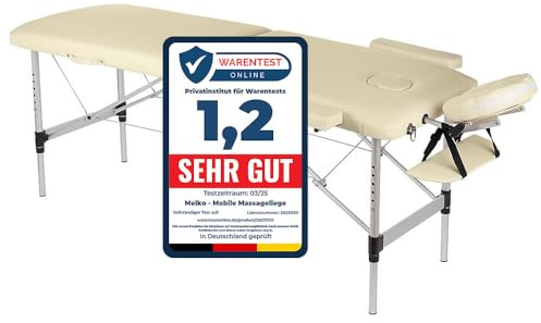 Melko Massageliege Massagetisch klappbar höhenverstellbar bis 250 kg Beige | gepolsterte Liegefläche, PU-Bezug wasser- und ölbeständig, inkl. Tragetasche mit Griff, für Wellness, Kosmetik und Praxis
