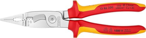 Knipex Alicate para instalaciones eléctricas cromado, aislados con fundas multicomponentes, según norma VDE 200 mm (cartulina autoservicio/blíster) 13 86 200 SB