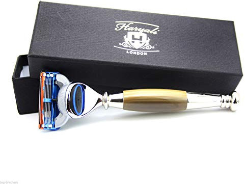 Haryali London 5 Edge Cartridge Razor With Horn And Steel Handle Beard And Mustache Shaving Razor For Men