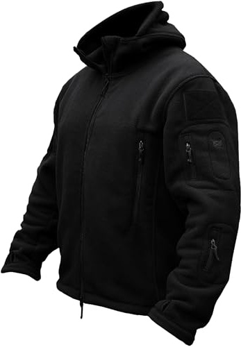 TACVASEN Windproof Men's Military Fleece Combat Jacket Tactical Hoodies, Black, XL