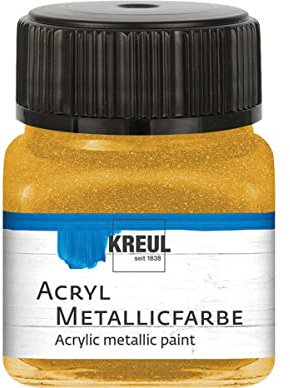 KREUL 77271 - Pintura acrílica metalizada, bote de 20 ml en dorado, glamurosa pintura acrílica al agua con efecto metalizado, de cobertura cremosa, secado rápido y resistente al agua