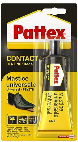 Pattex Mastice Universale, Adesivo a Contatto Universale, Forte Presa Iniziale, Per Incollaggio Di Gomma, Cuoio, Moquettes, Feltro, Sughero Rapido, Non Macchia, blister 50g