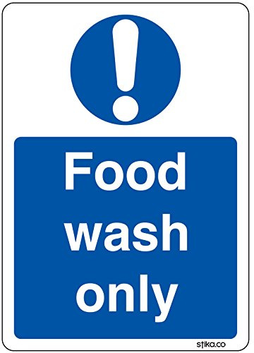 stika.co Pack of 2 Food Wash Only Sign, Self-Adhesive Vinyl Kitchen Safety Sticker with BS EN ISO 7010 Compliance, A6 148 x 105mm, Matte Finish