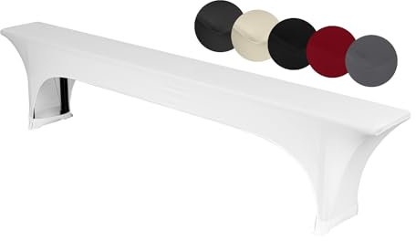 TexDeko® Stretch Bierbankhussen für Bierzeltgarnitur strapazierfähig (nur Bierbank) 220 x 25cm Weiß Festzeltgarnitur | verstärkte Beintaschen ÖKO-TEX Zertifiziert bügelfrei waschbar