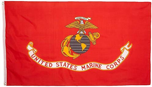 Valley Forge, US Marine Corps Flag, Nylon, 3'x5', 100% Made in USA, Canvas Header, Heavy-Duty Brass Grommets