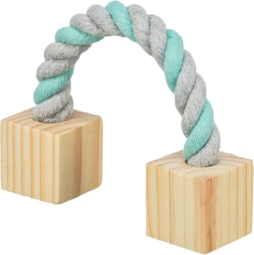 TRIXIE 4011905061863 Baumwollspielseil mit Holz, Kleintiere, 20 cm