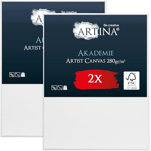Artina Set de 2 Lienzos para Pintar 40x50 cm – 100% Algodón 280g/m² – Lienzo Blanco para Pintar con Bastidores de Madera FSC® Canvas Tela Akademie