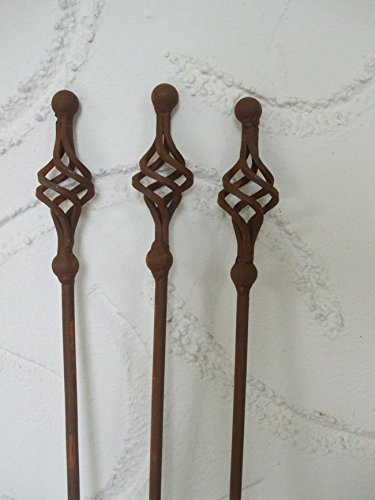 Set 3 Gartenstäbe, Rankstab, Rosenstab, gedreht, Eisen, Rost,150 cm