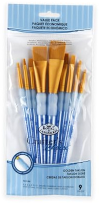Royal & Langnickel RCC 302 - Crafters Choice, Golden Taklon 9-teiliges Flachpinsel Set