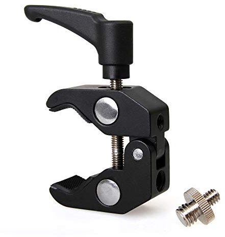 Photecs® Stativklemme Typ3, Lenker Klemme, Universal-Halteklemme 3/8 und 1/4-Gewinde, inklusive Gewindeadapter, Befestigung von Kamera, Lampe, Leuchten etc., große Klemmspanne bis 54 mm.