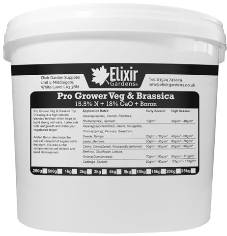 Elixir Gardens | Vegetable & Brassica Granular Fertiliser | Calcium + Nitrate + Boron | Quick Release | NPK 15.5% N - 18% CaO + Boron | 250g-25kg in Bag or Tub | Treats Upto 2500sqm | 25kg Tub