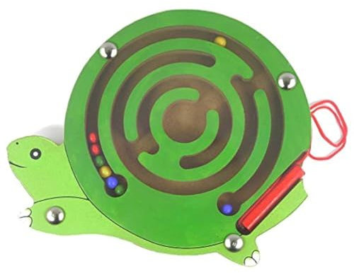 HappyToy Animal Mini Wooden Round Magnetic Wand Number Maze Interactive maze Magnet Beads Maze on Board Game City Traffic Eduactional Handcraft Toys (Tortoise)