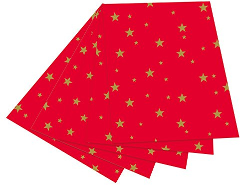 folia 5820 - Fotokarton rot mit goldenen Sternen, 50 x 70 cm, 10 Bogen, beidseitig Bedruckt - zum Basteln und kreativen Gestalten von Karten, Fensterbildern und für Scrapbooking