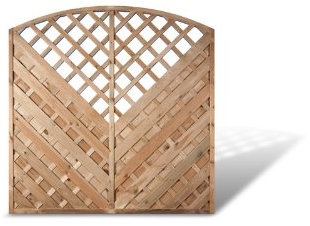 MEIN GARTEN VERSAND Diagonal Lamellenzaun Zaunelemente Maß 180 x 180 auf 160 cm (Breite x Höhe) mit Bogen + Rankgitter aus Kiefer/Fichte Holz, druckimprägniert Berlin Diagonal