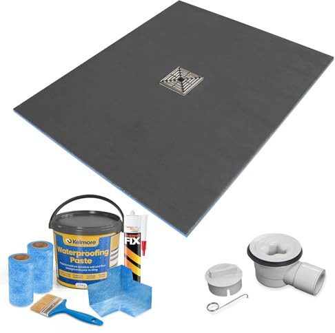 1200 x 1000 x 20mm Rectangular Shower Tray with Centre Drain and Tanking Kit