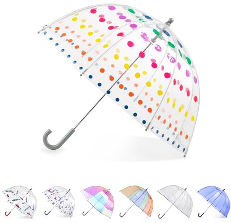 totes Kids Clear Bubble Umbrella with Easy Grip Handle, Amazing Dots, One Size, Kids Clear Bubble Umbrella with Easy Grip Handle for Boys and Girls