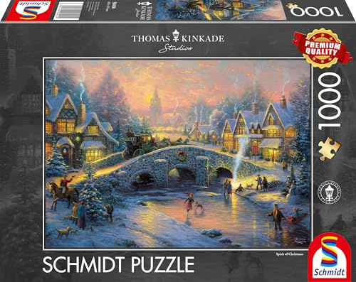 Schmidt Spiele 58450 - Thomas Kinkade Winterliches Dorf, 1000 Teile Puzzle