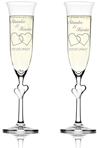 polar-effekt 2 Sektgläser mit Gravur - romantische Geschenke - Champagner Gläser - Kelchglas mit Herzen am Stiel - Hochzeitsgeschenk