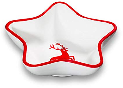 GMUNDNER KERAMIK Sternschale Stella Grösse: l= 14 cm x b= 14 cm x h= 3.9 cm rubinroter Hirsch Geschirr, handgemacht in Österreich