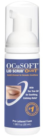 OCuSOFT Oust Demodex Foam Cleanser - Extra Strength - Foaming Cleanser for Eyelids & Eyelashes with Tea Tree Oil - Eyelid Cleanser to Remove Oil, Debris & Pollen - 1.68 fl oz